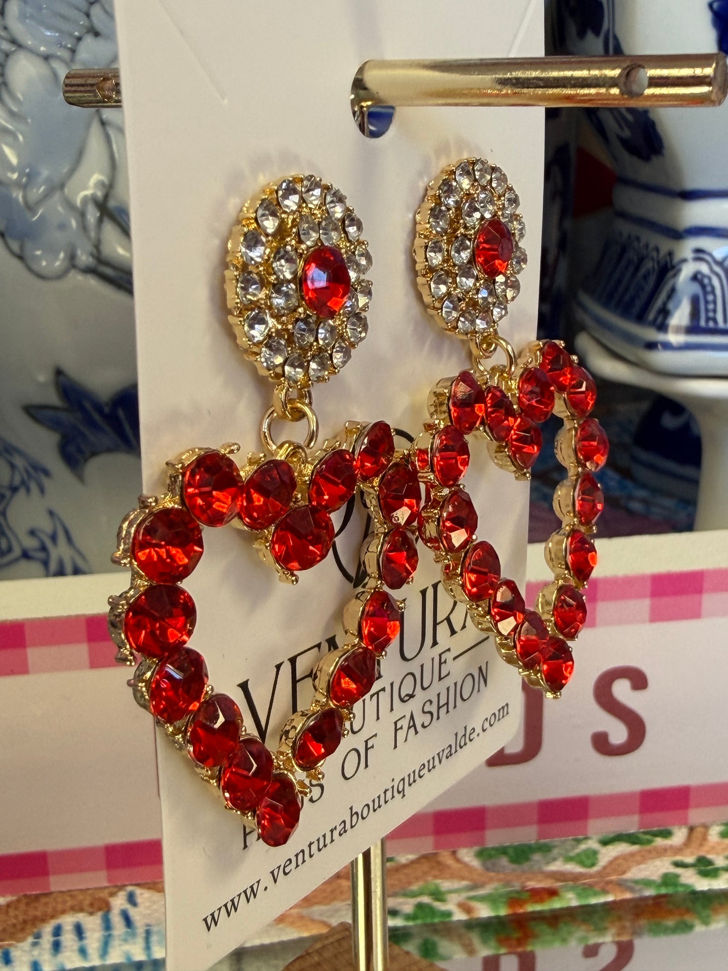 Crystal Red & White Heart Earrings