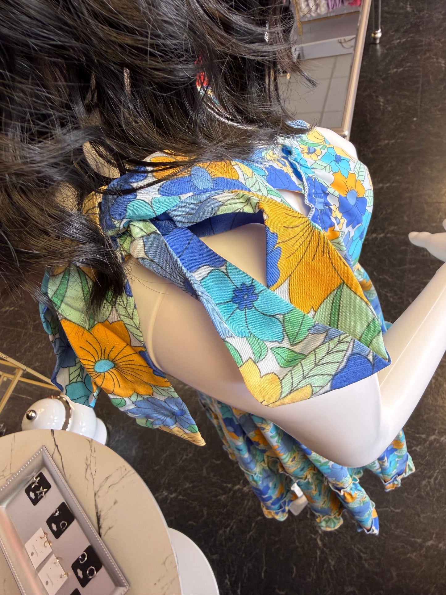 Tie Sleeveless Floral Print Dress