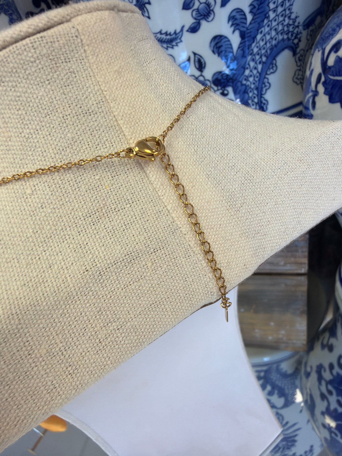 Gold Stainless Steel Crystal Sideways Cross Necklace