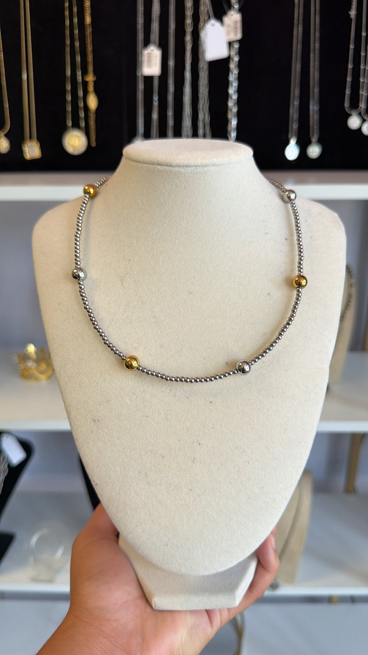 Stainless Steel Multi Tone Big Beaded Necklace