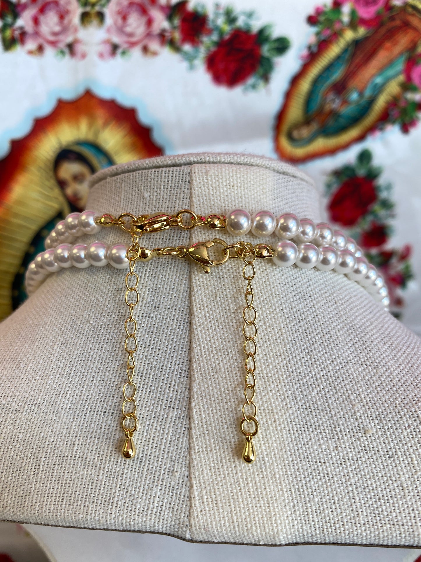 White & Gold Religious Beaded Necklace