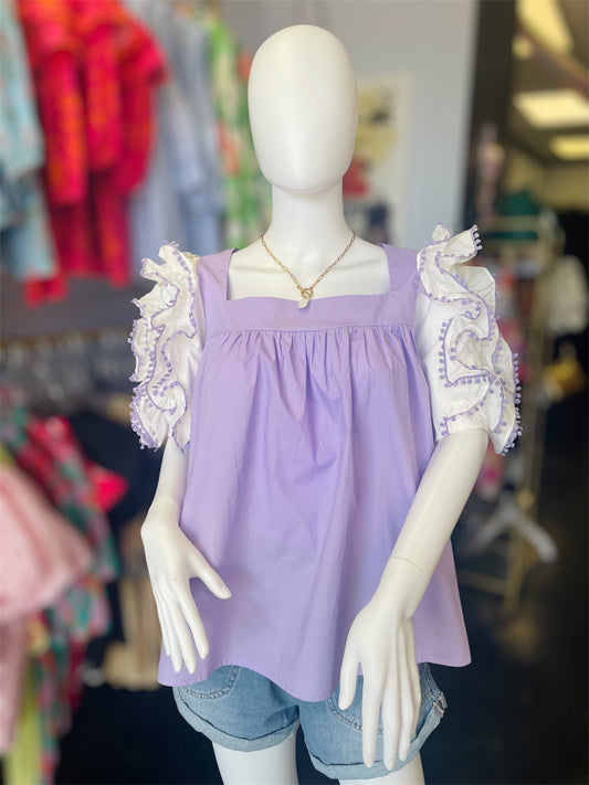 Lavender Puff Sleeve Top (Curvy)