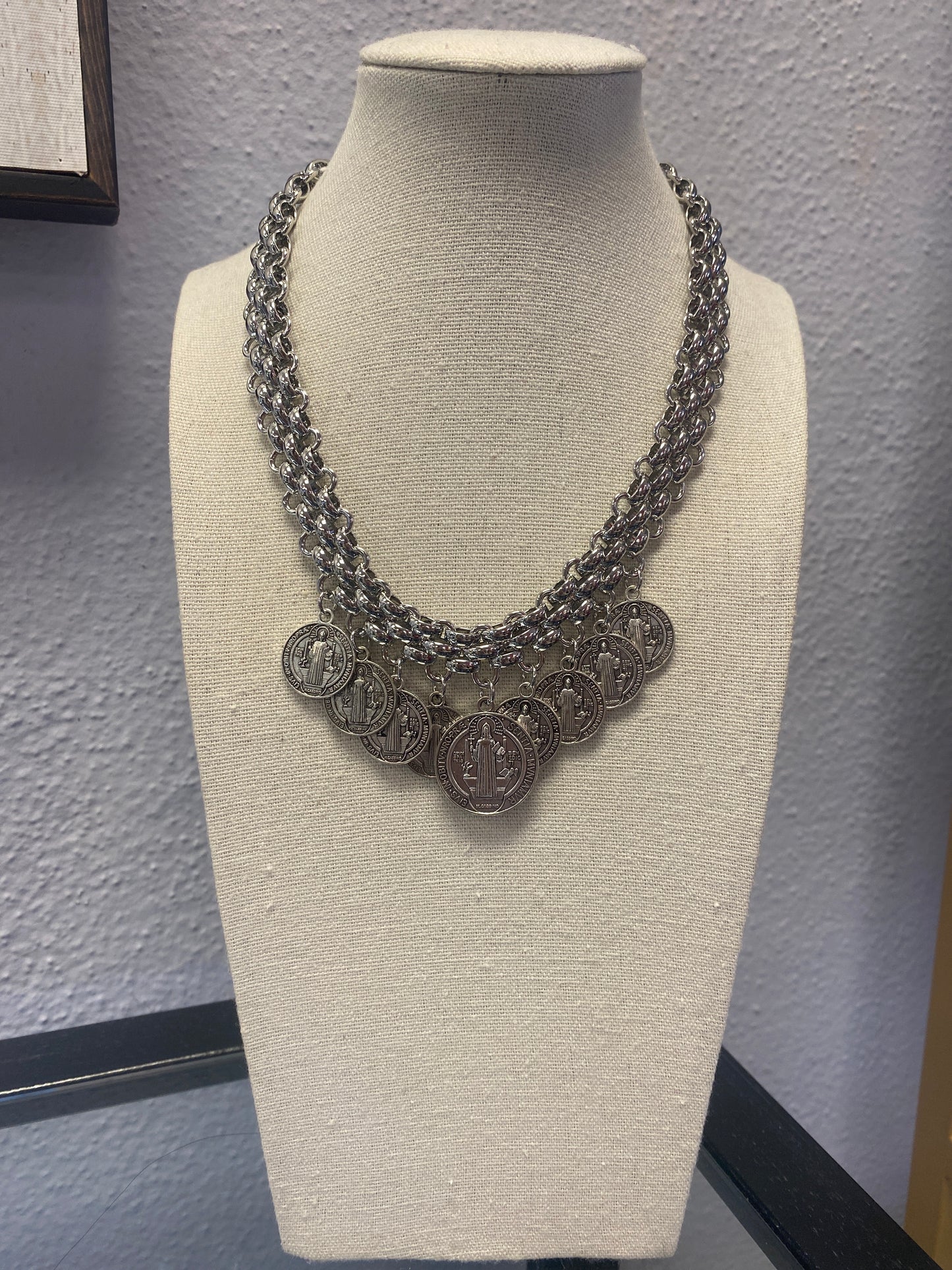 Saint Benedict Silver Thick Charm Elegance Necklace