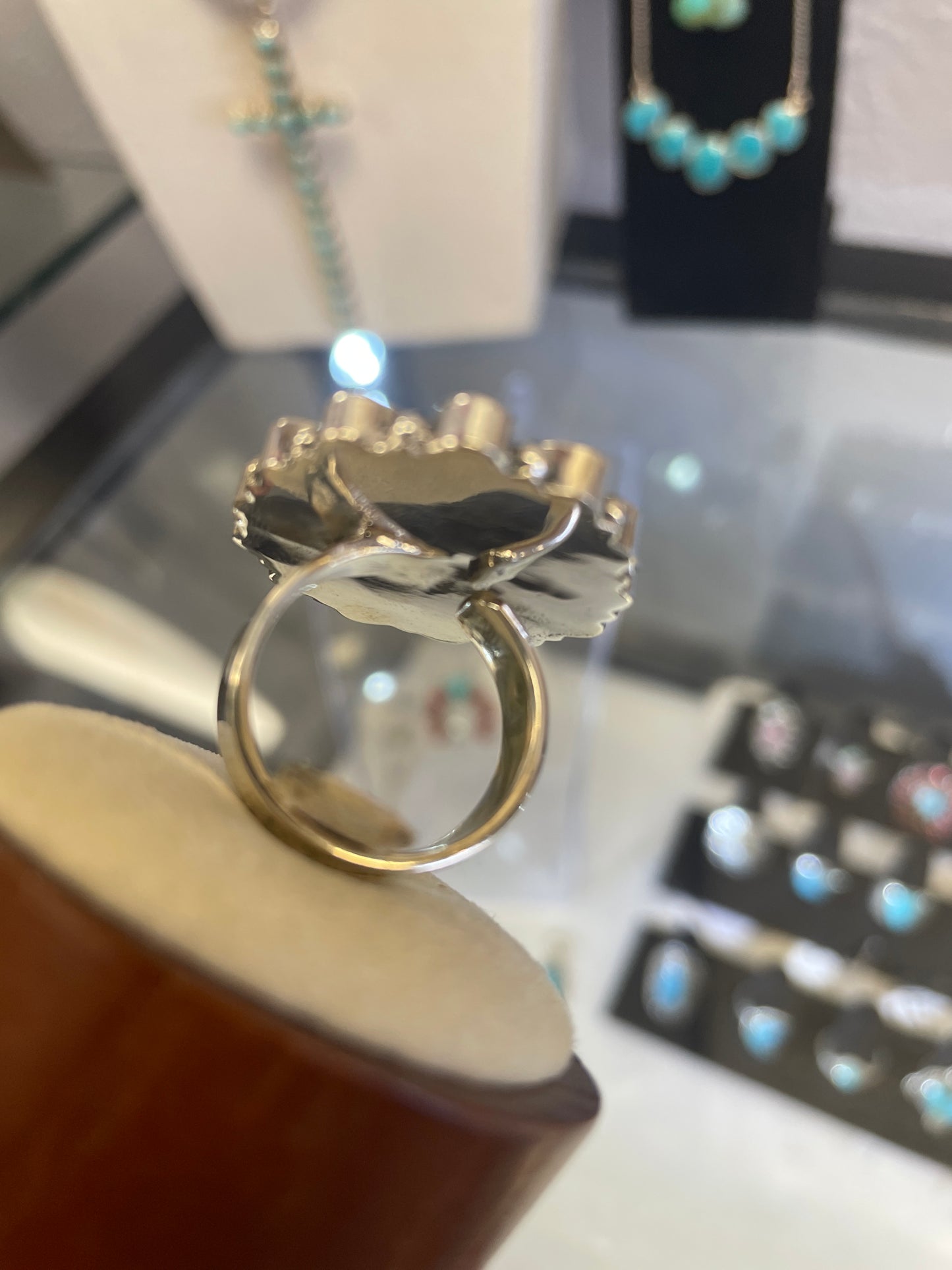 925 Sterling Silver Sonoran Golden Turquoise Ring With CZ Gemstones Size 7 (Adjustable)