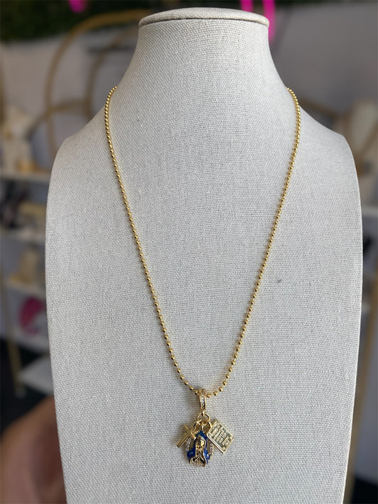 Multi Charm Mary Religious Necklace