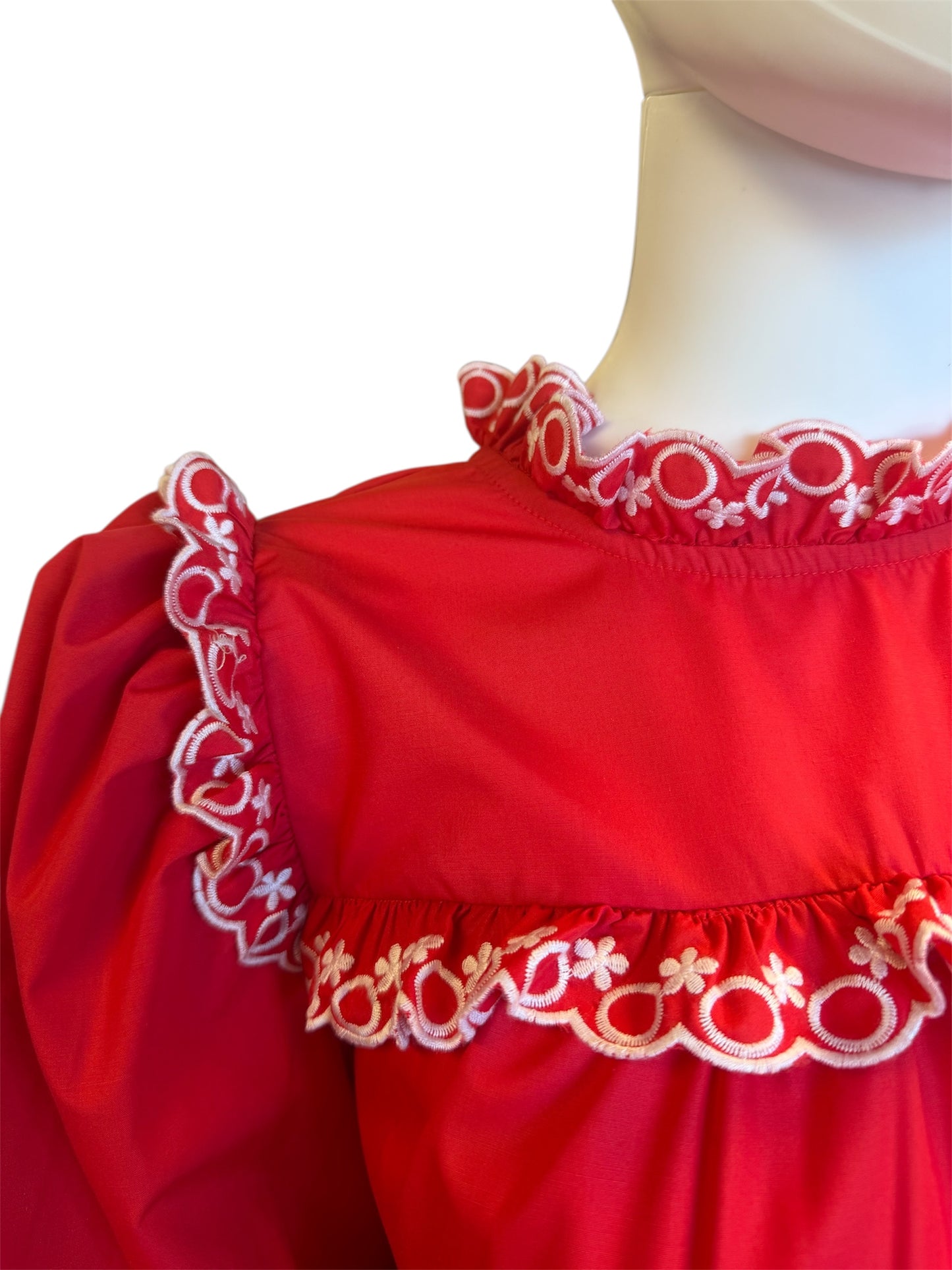 Red Long Sleeve With White Embroidered Trim