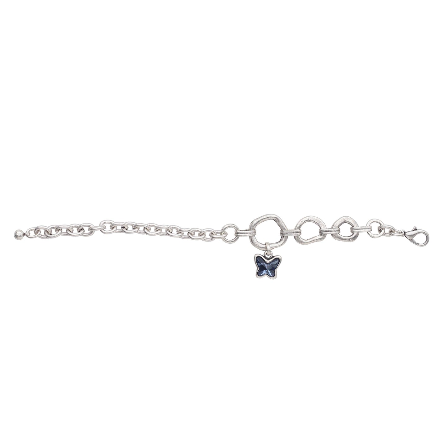 Handmade Butterfly Blue Crystal Pewter Bracelet - 2937