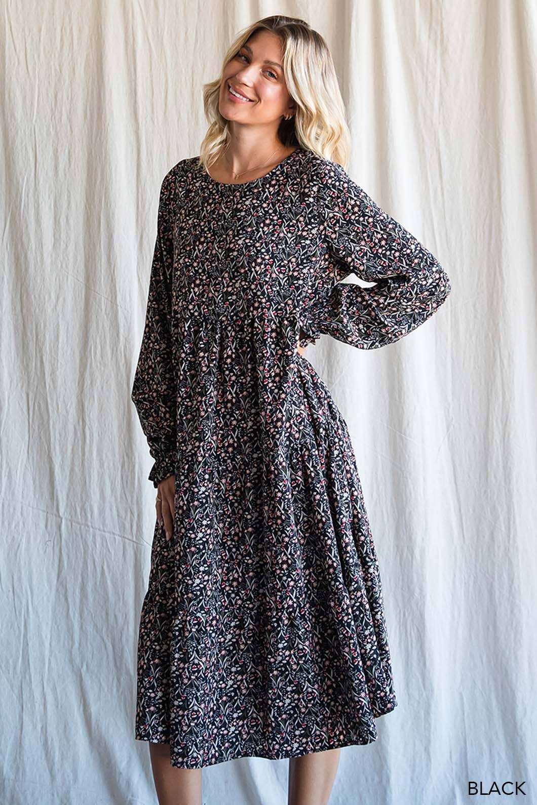 Soft Ditzy Floral Printed Midi Dress