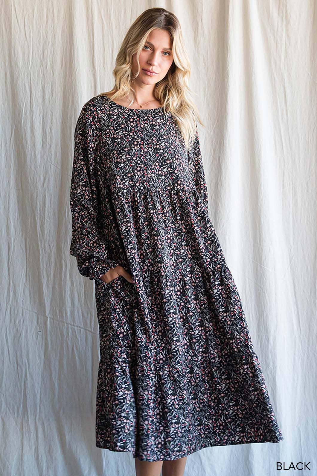 Soft Ditzy Floral Printed Midi Dress