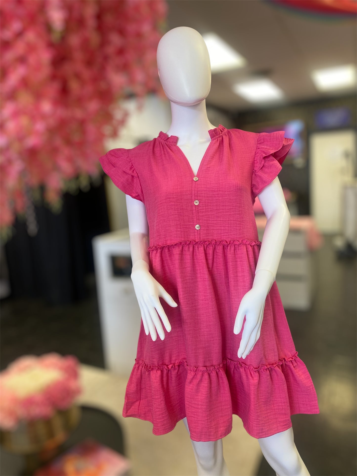 Rose Sherbet Ruffle Sleeve Dress
