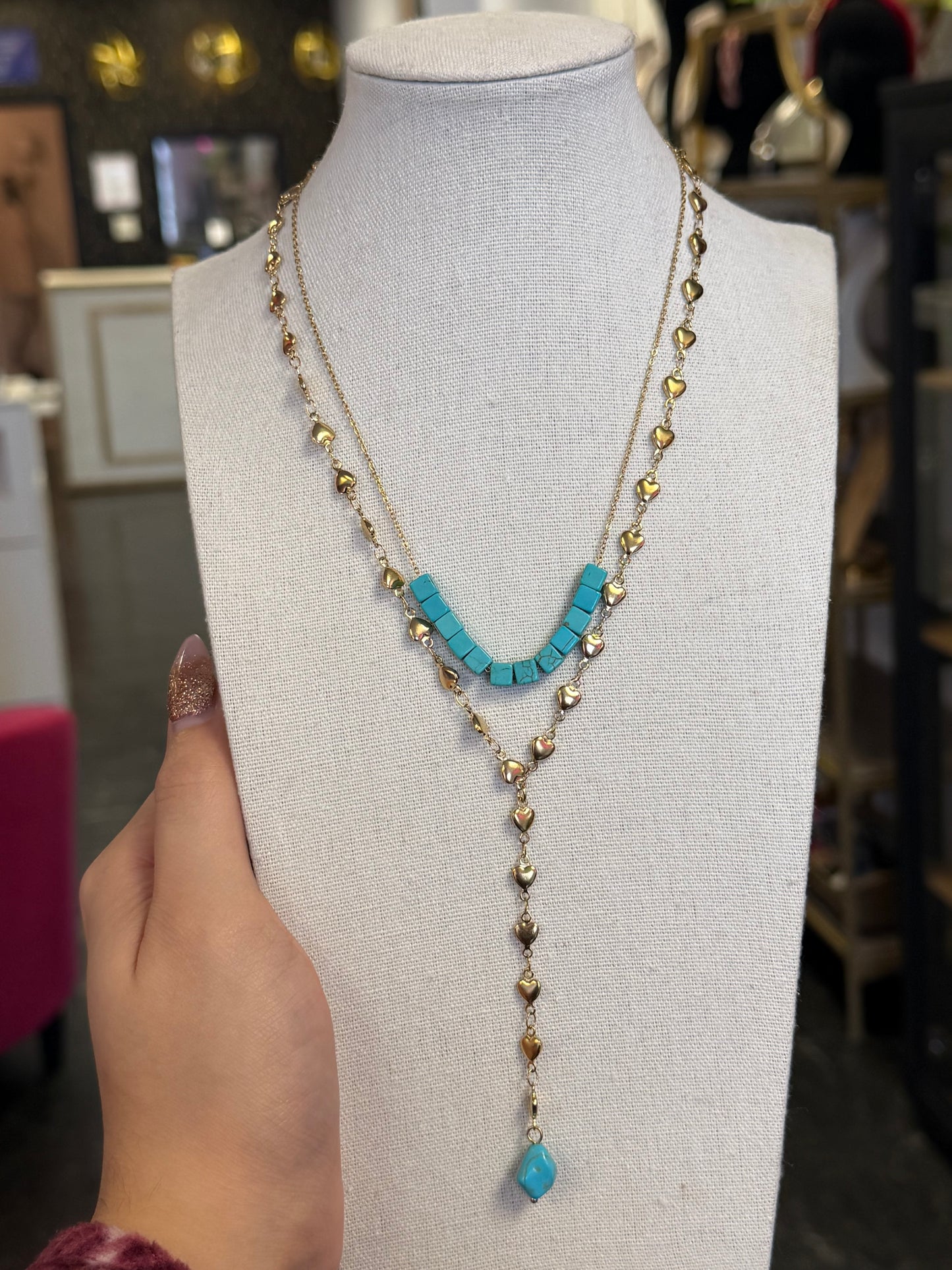 Stainless Steel Gold Plated Multi Stone Lariat Necklace