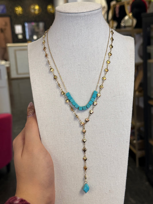 Stainless Steel Gold Plated Multi Stone Lariat Necklace