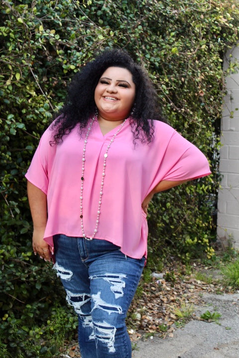 Pink V Neck Blouse