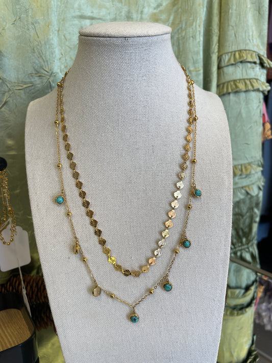 Stainless Gold Plated Double Necklace