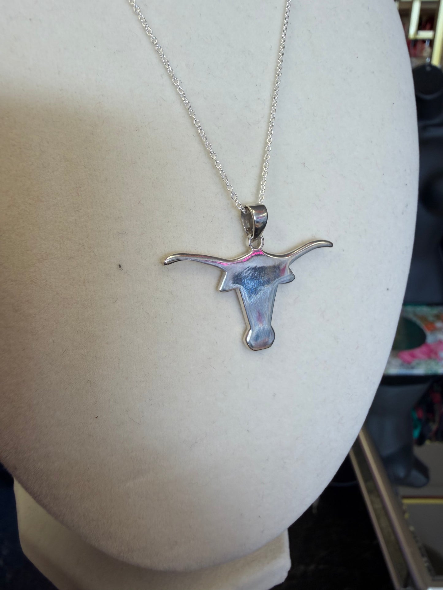 Medium Sterling Silver Long Horn Pendant