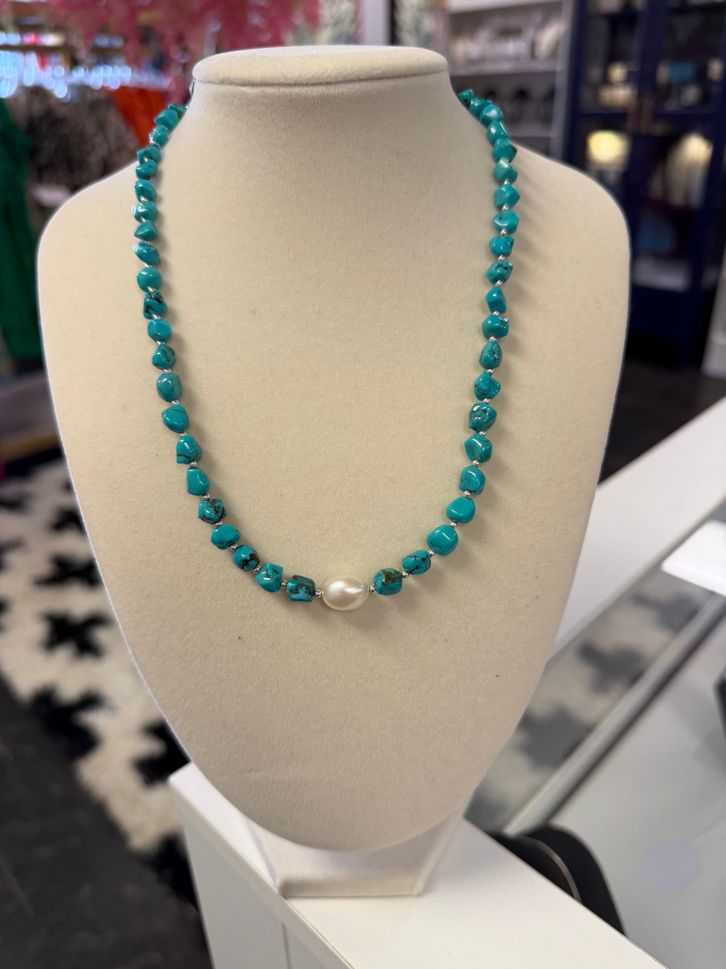 Sterling Silver Turquoise & Pearl Necklace