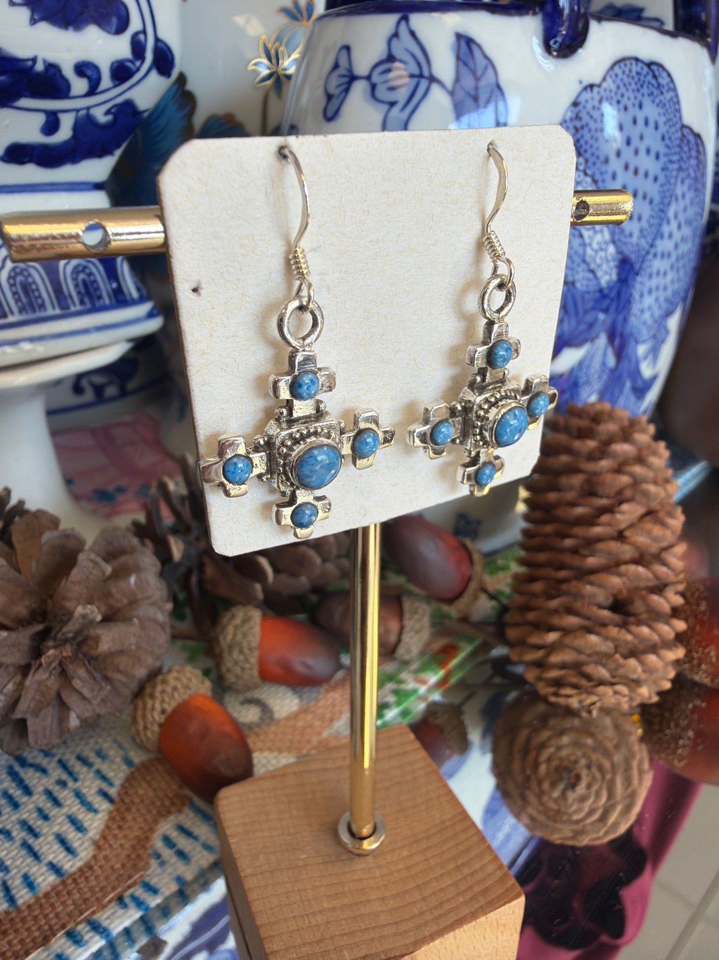 Sterling Silver Turquoise Cross Earrings