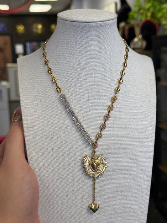 Multi Chain Sacred Heart Crystal Necklace