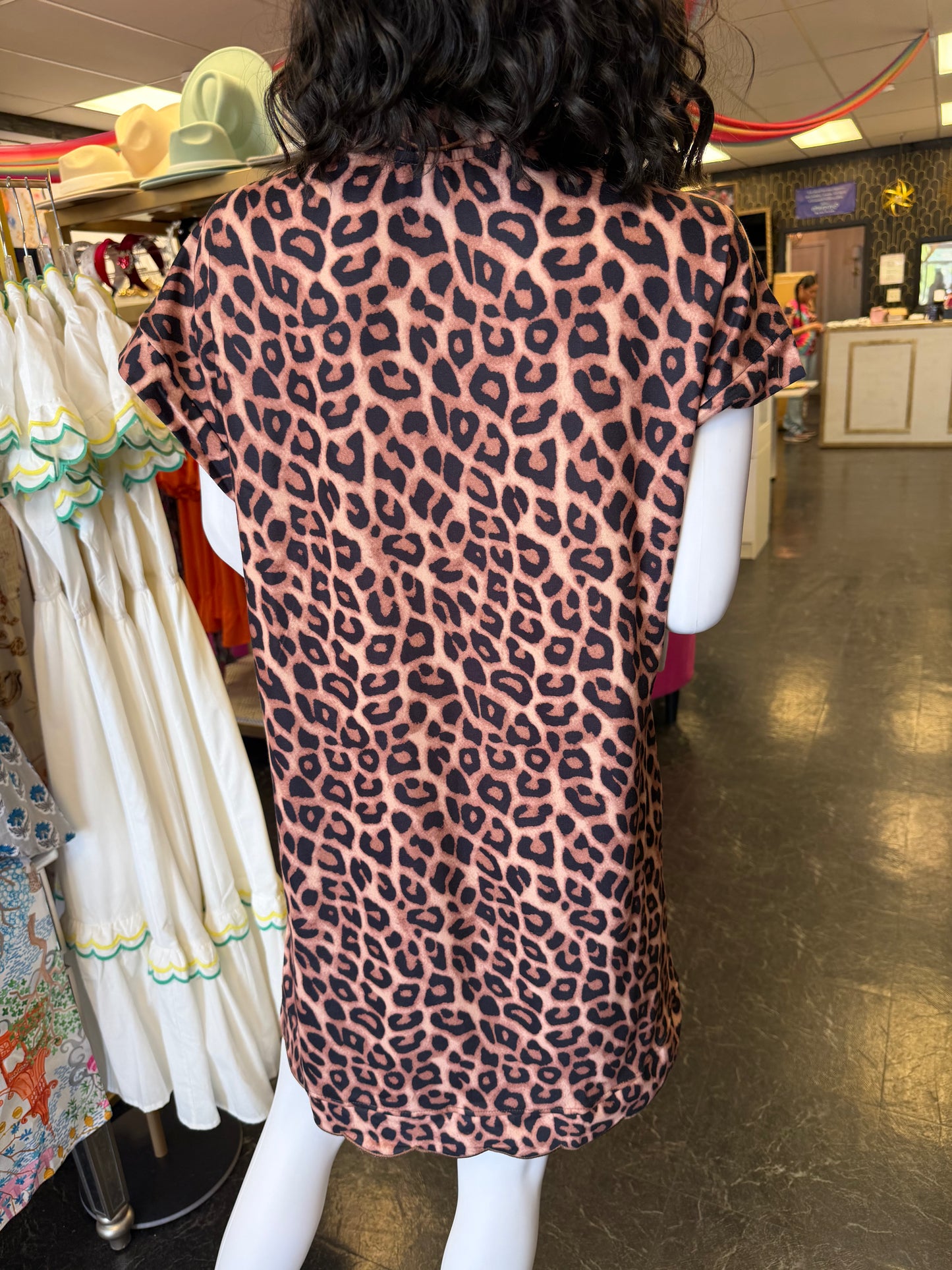 Cheetah Dress With Scalloped Detail Collar