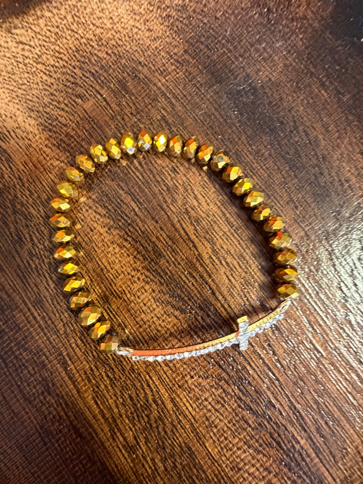Crystal Side Way Cross Stretchy Bracelet