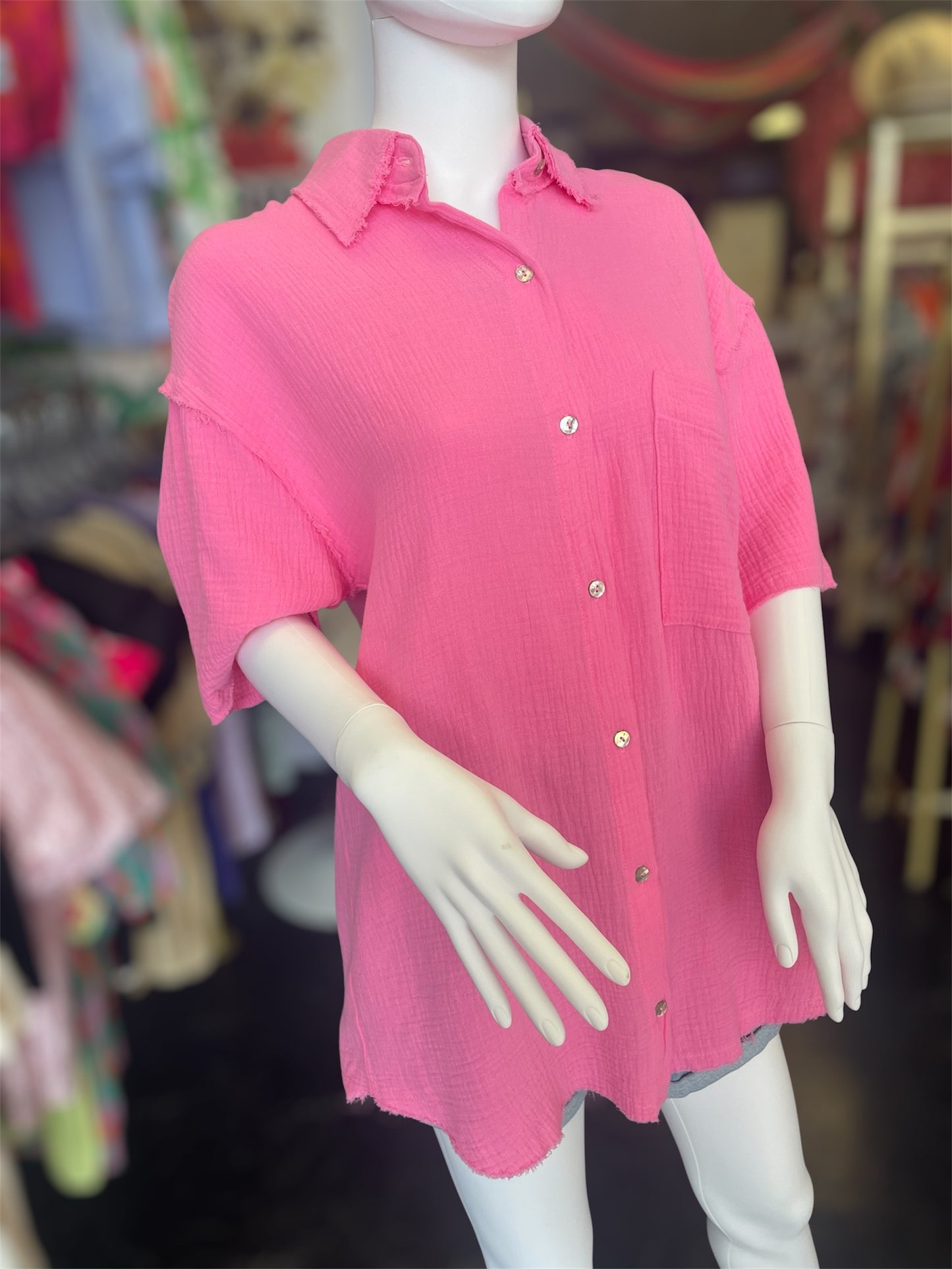 Pink Gaze Mother Pearl Button Top