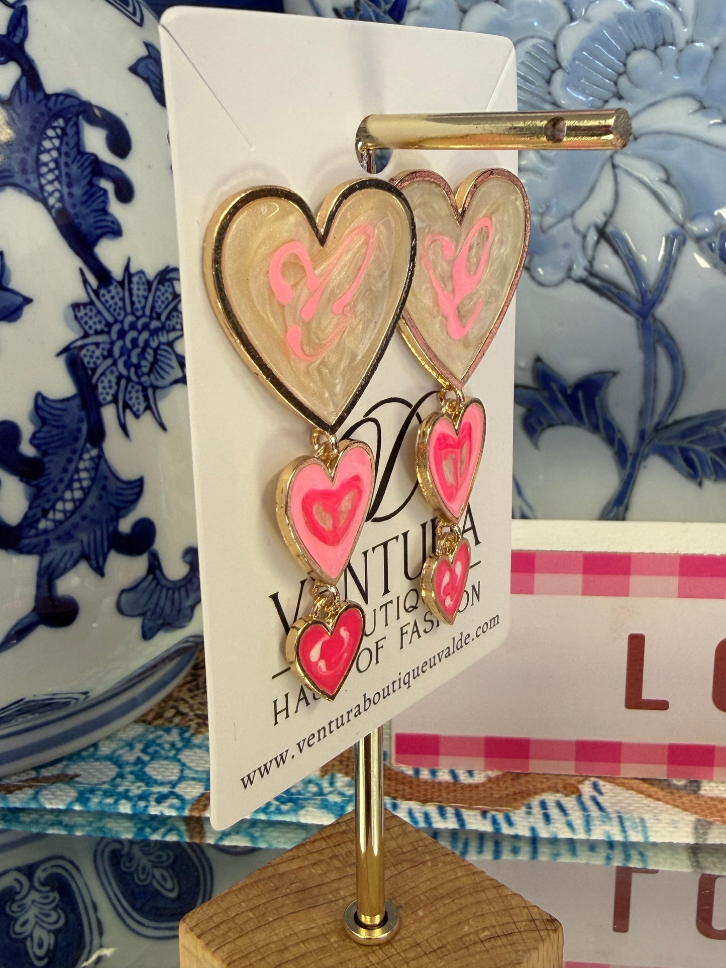 Enamel Drop Multi Heart Post Earrings