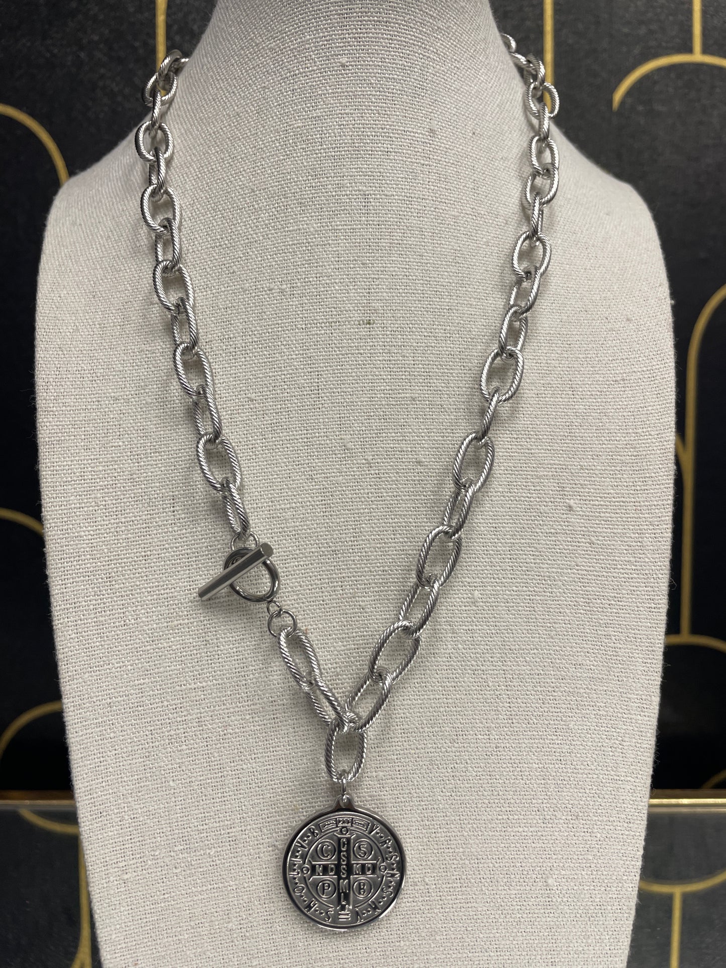 Silver Stainless Steel Toggle Necklace