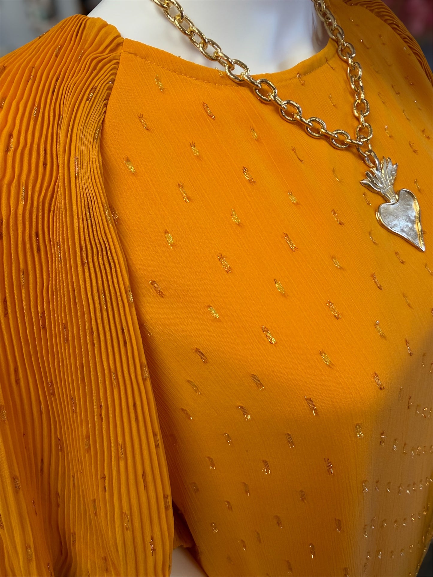 Goldie Mustard Metallic Foil Round Neck Top