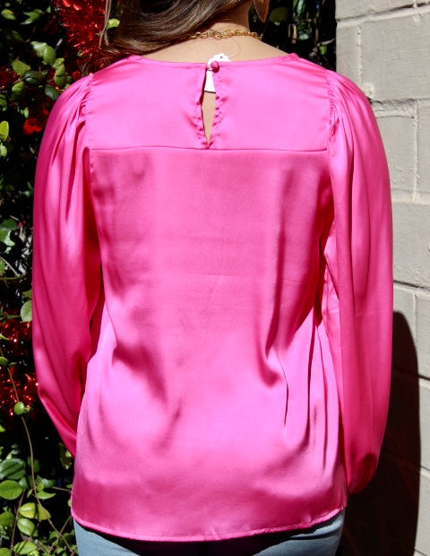 Pink Satin Puff Long Sleeve Top