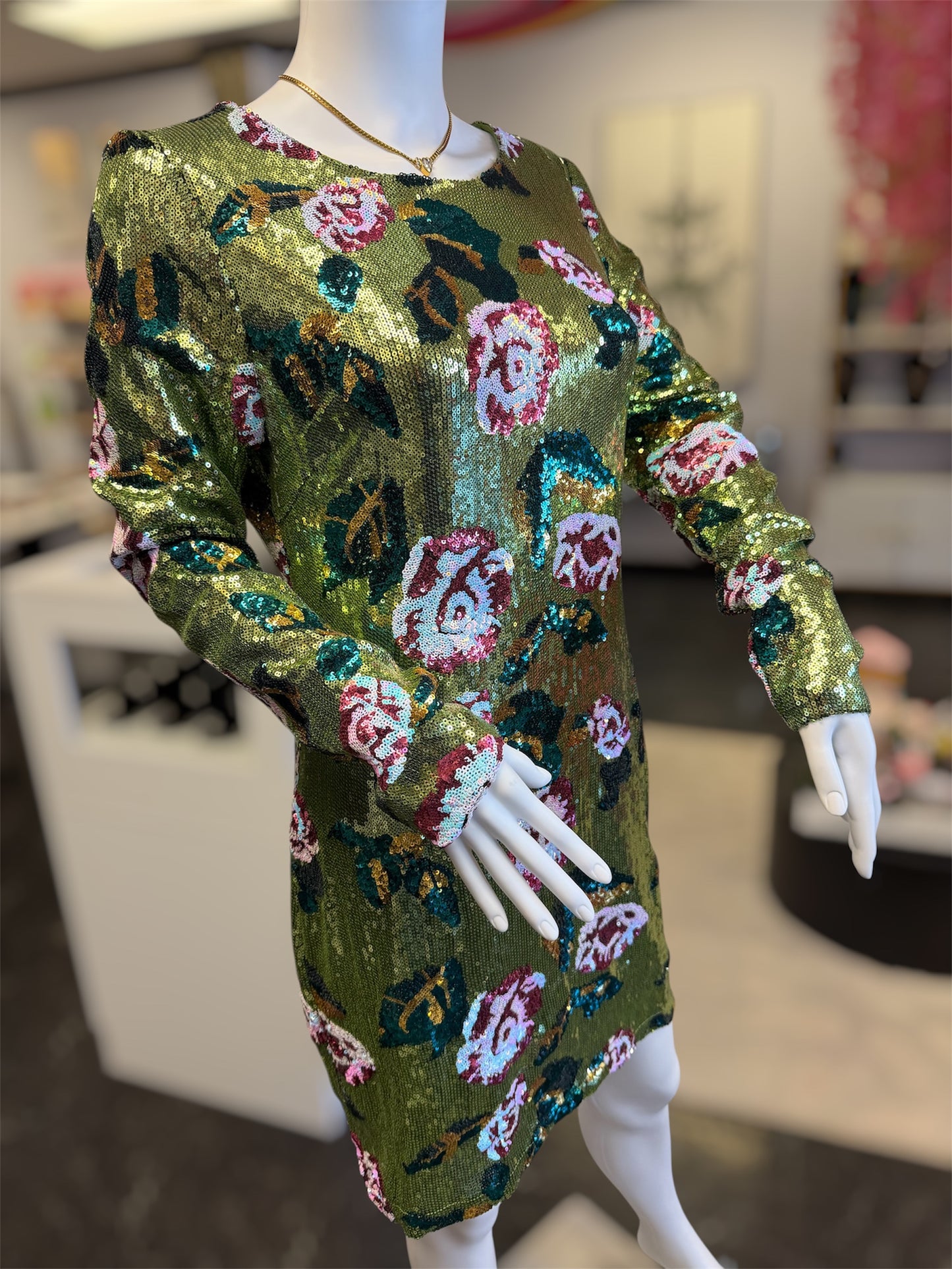 Long sleeve Floral sequins Dress