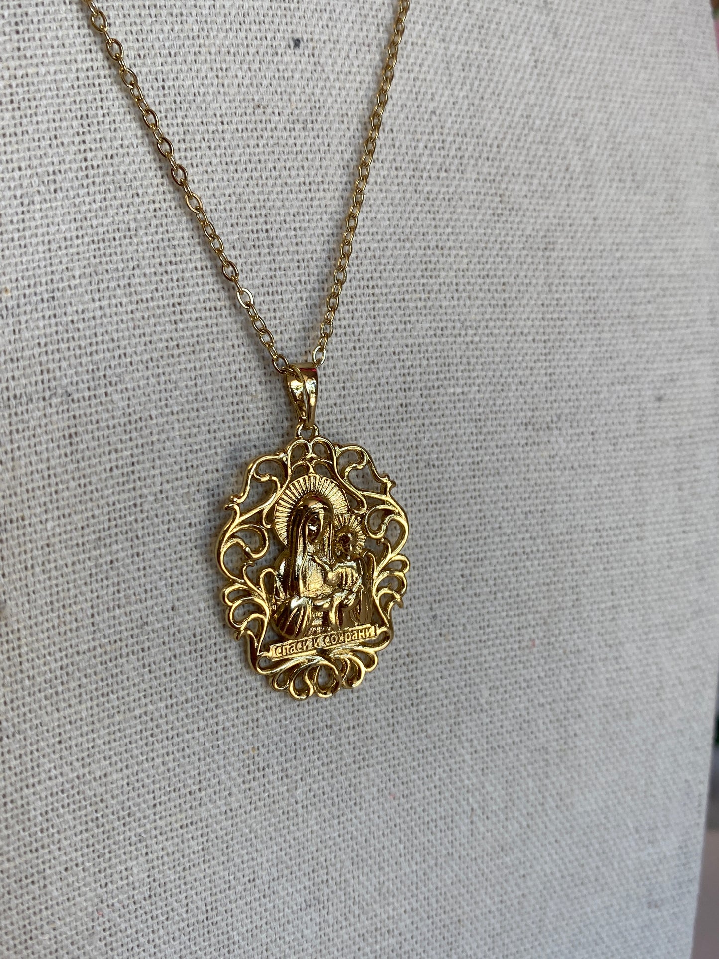 Mother Mary Gold Milagros Necklace