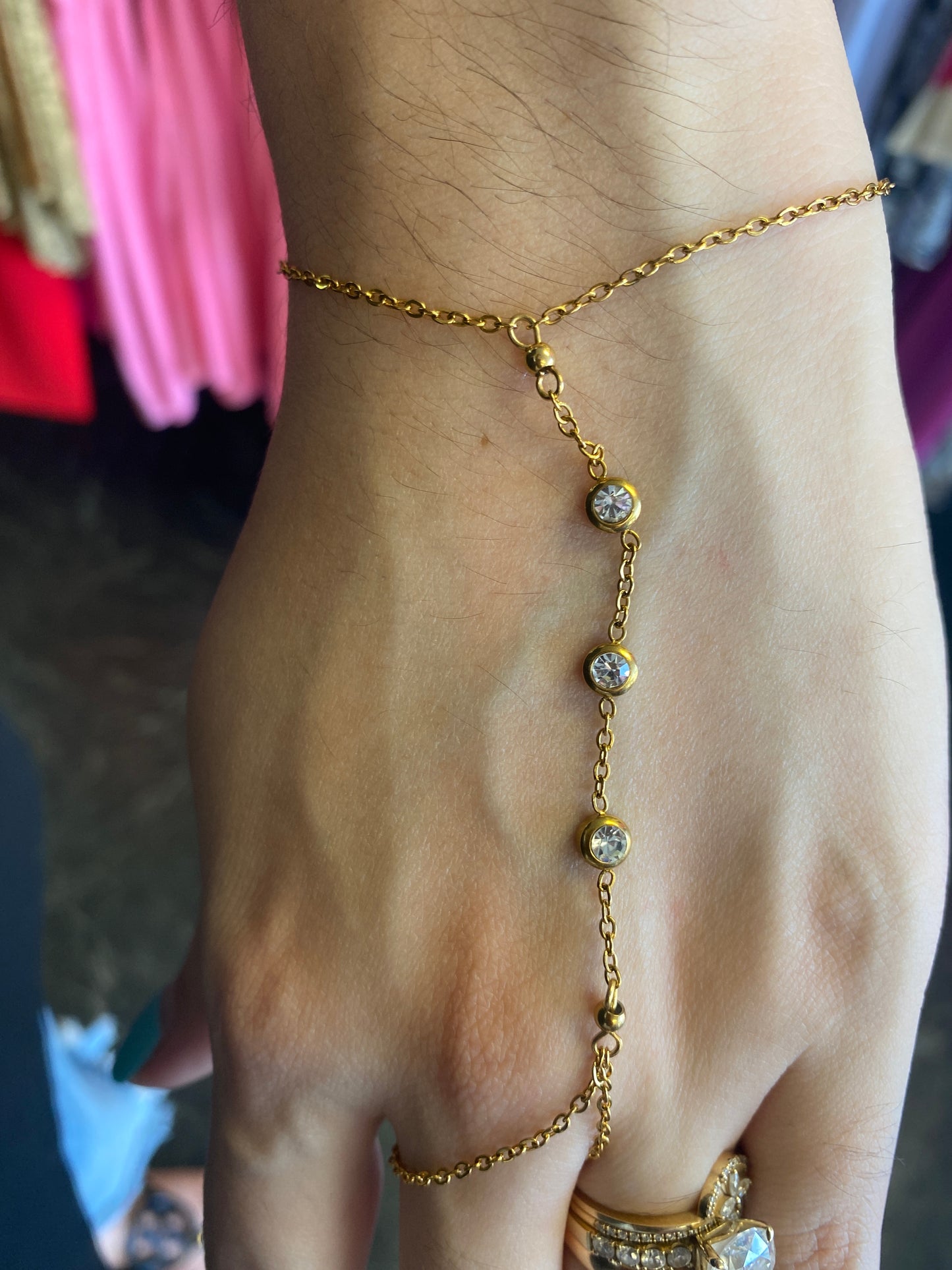 Stainless Steel Gold Plated Crystal Hand Chain