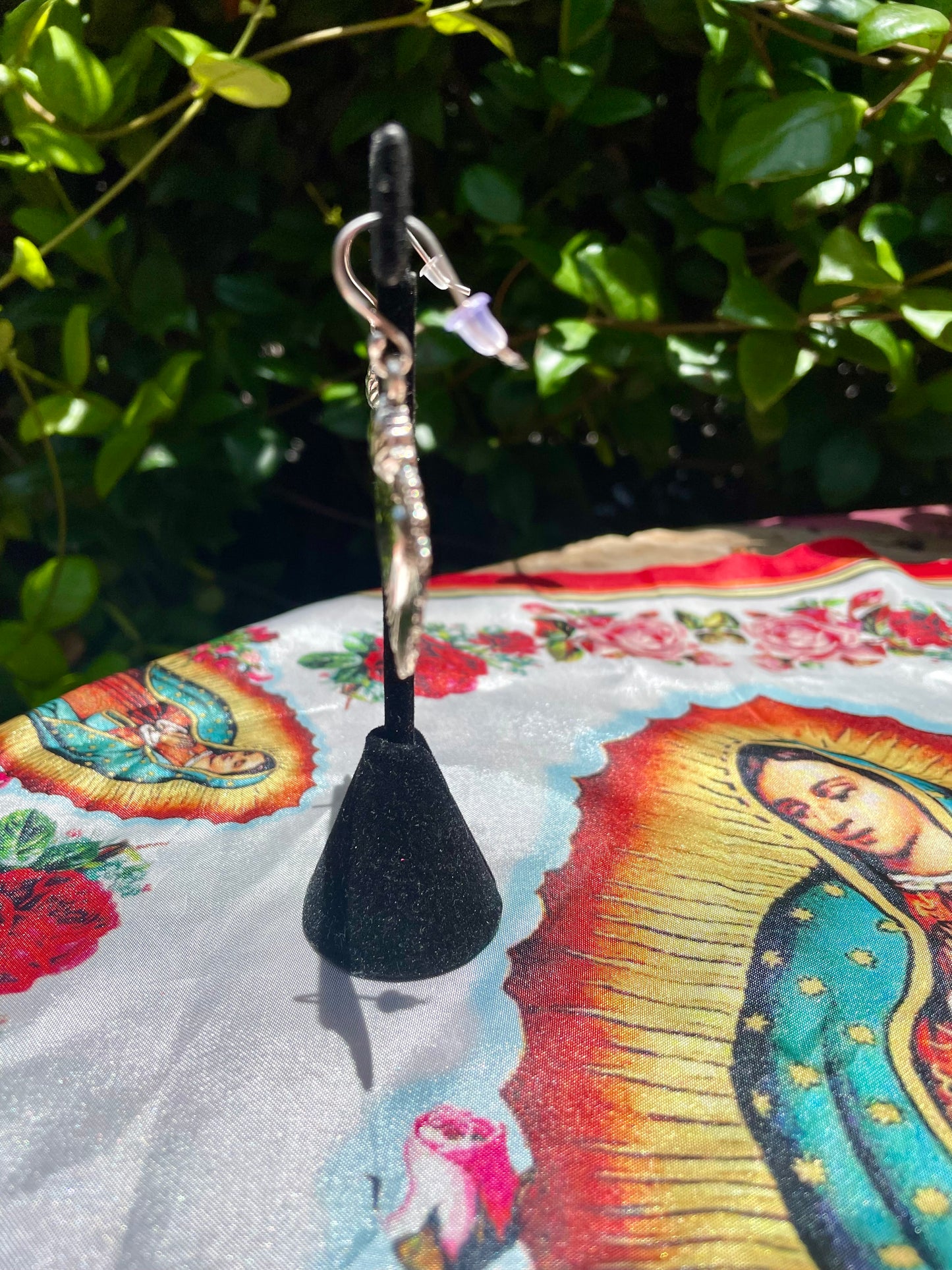 Sterling Silver Sacred Heart Flame Wire Hook Earrings