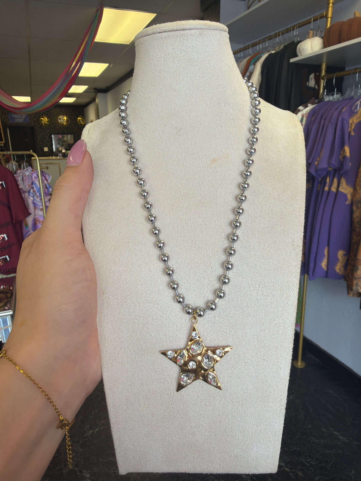 Crystal Gold & Silver Ball Chain Stainless Steel Necklace