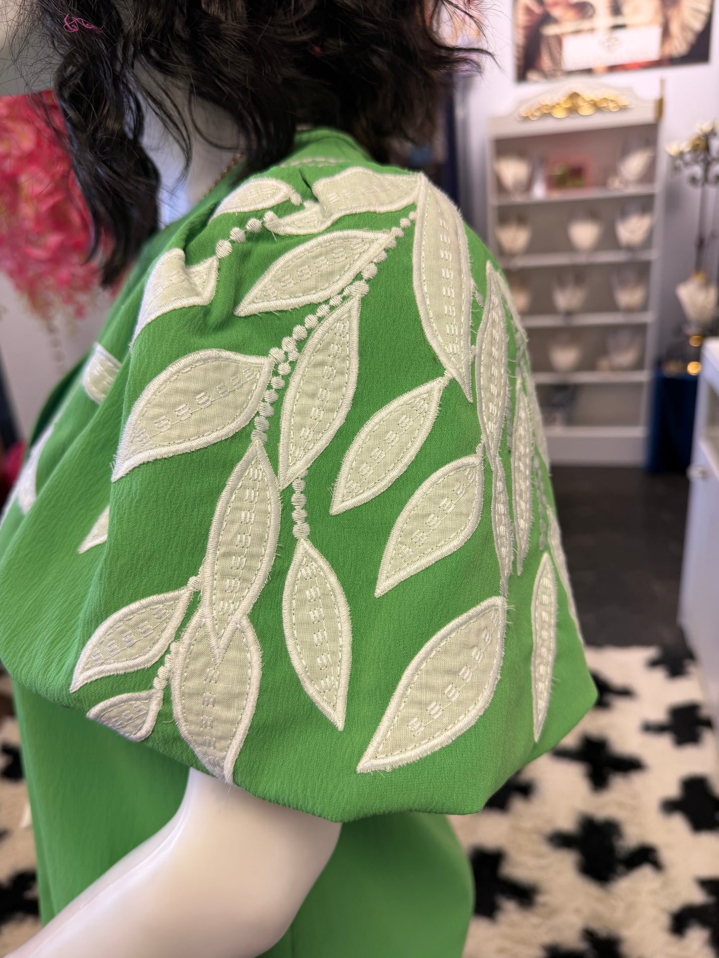 Spring Green Embroidered Leafs Top