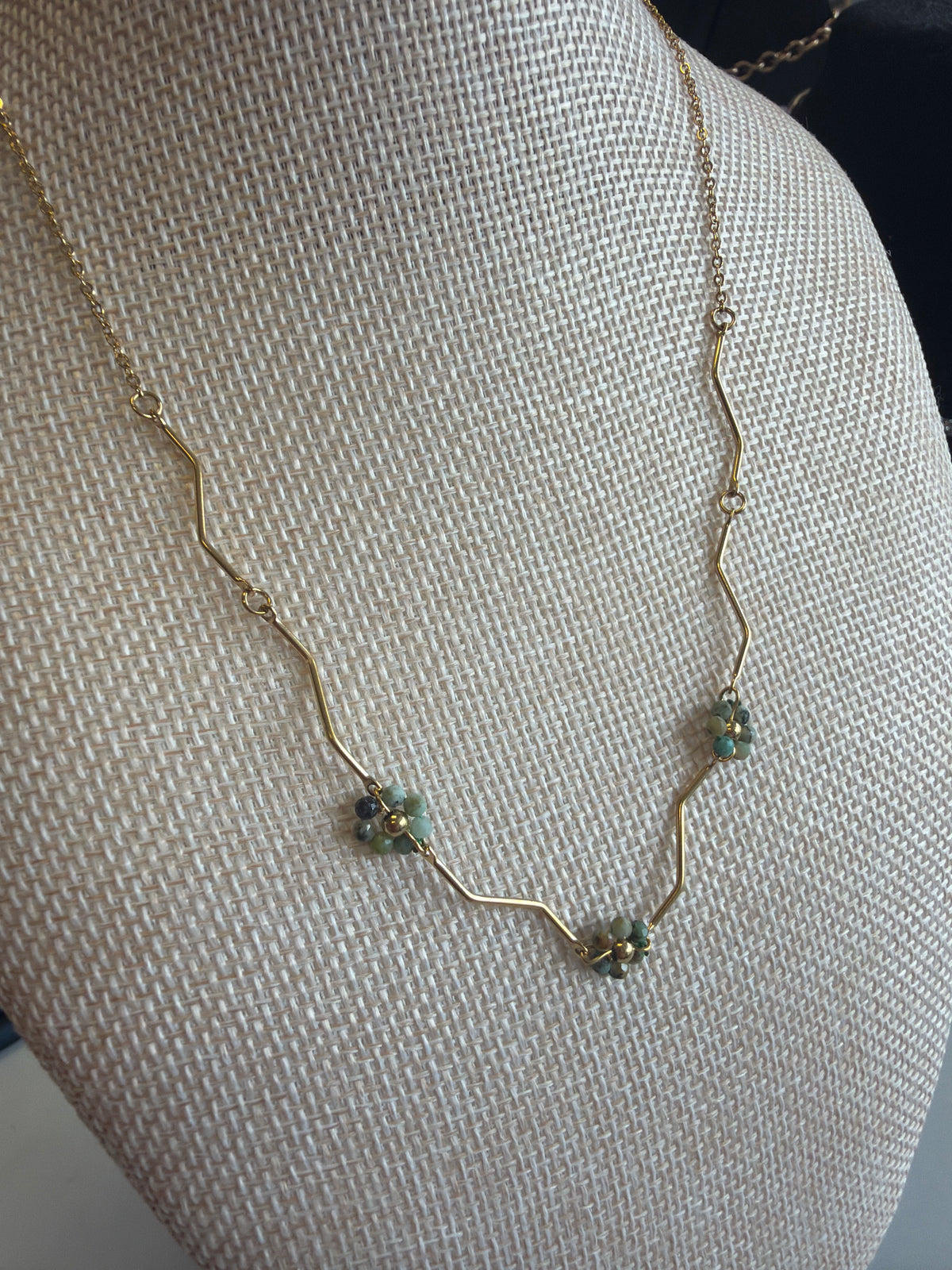 Stainless Steel Gold Plated Floral Beaded Necklace