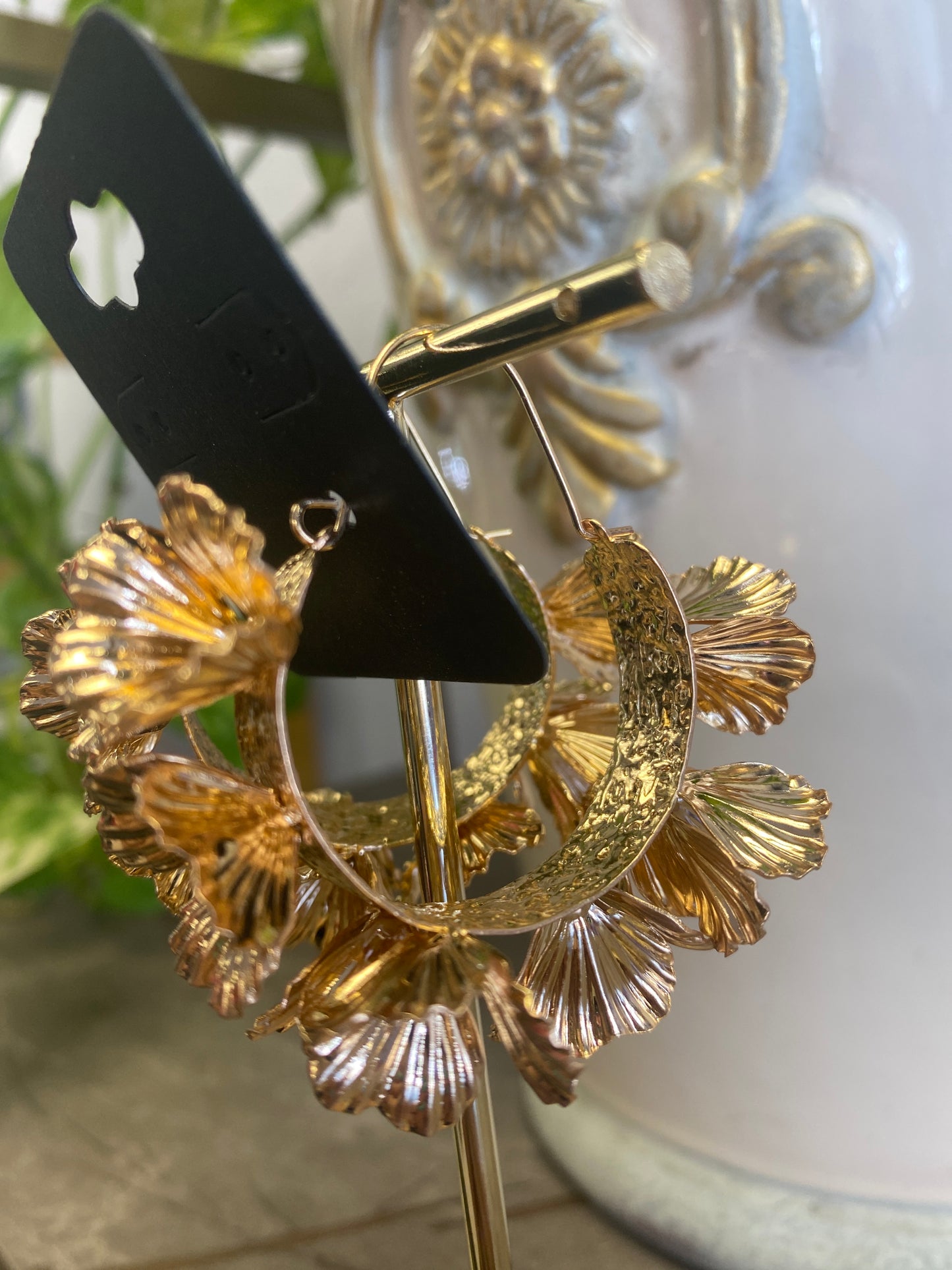 Floral Fiesta Gold Hoop Earrings