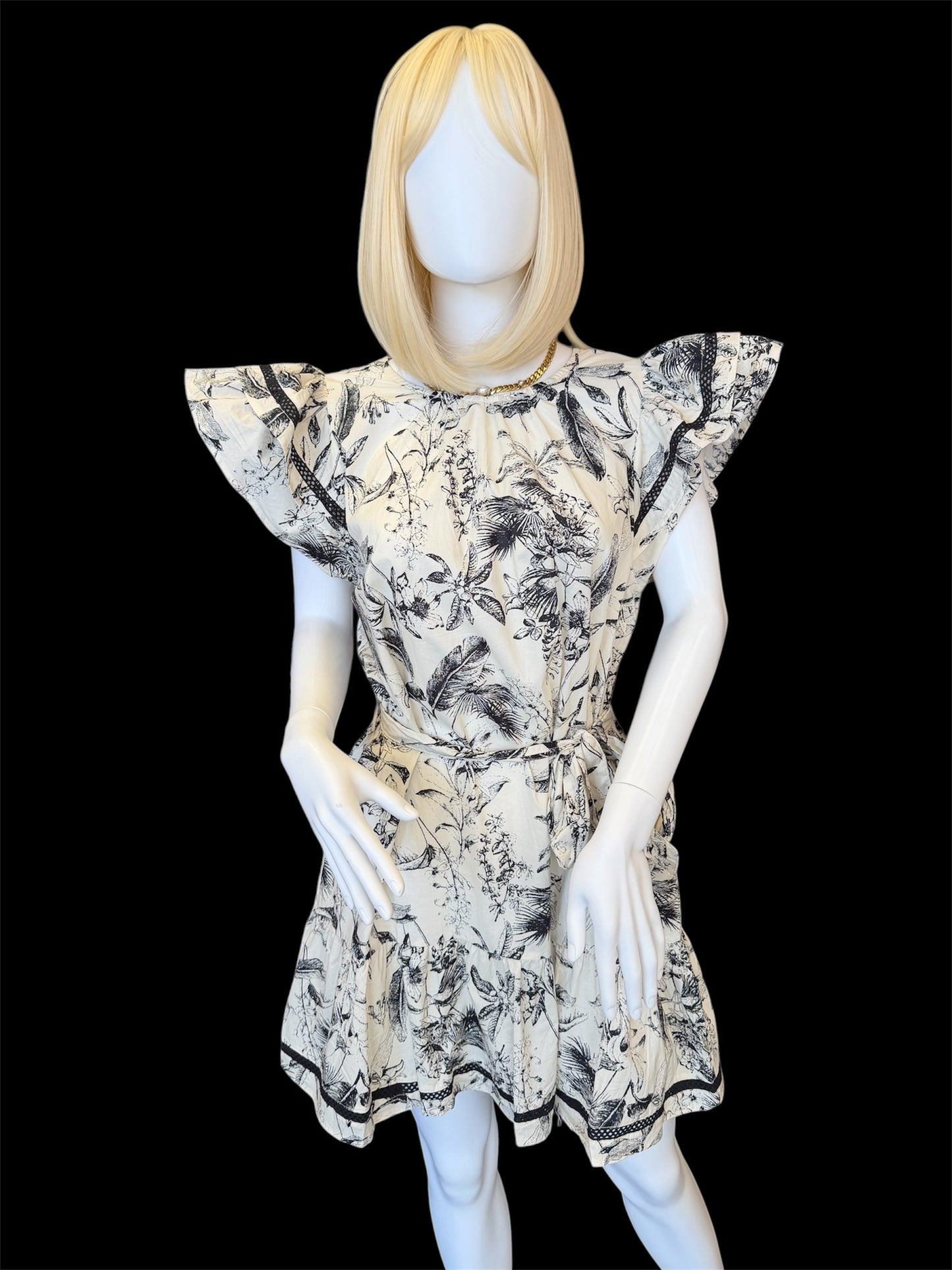 Tropics Black & White Puff Sleeve Dress