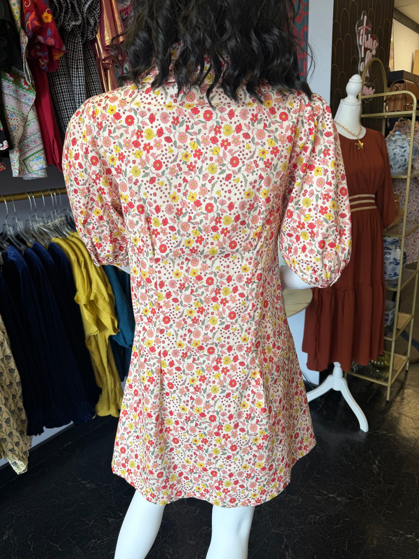 Pink Floral Print Mini Dress