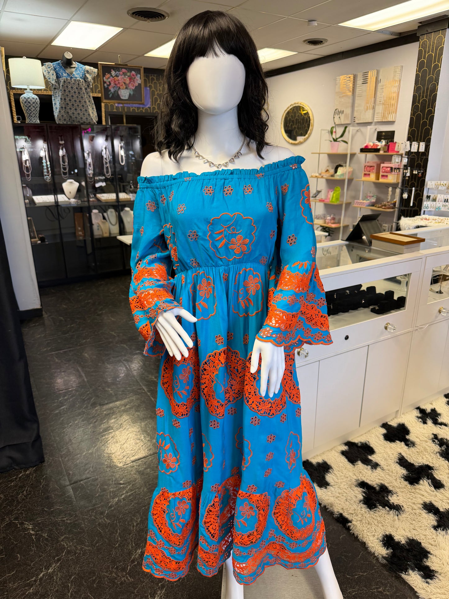 Sunny Days Blue Dress With Orange Embroidery