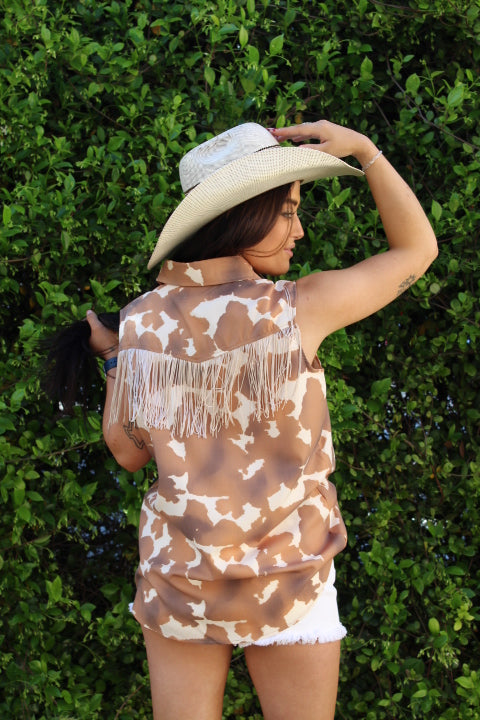 Cowboy Girl Fringe Yoke Sleeveless Top