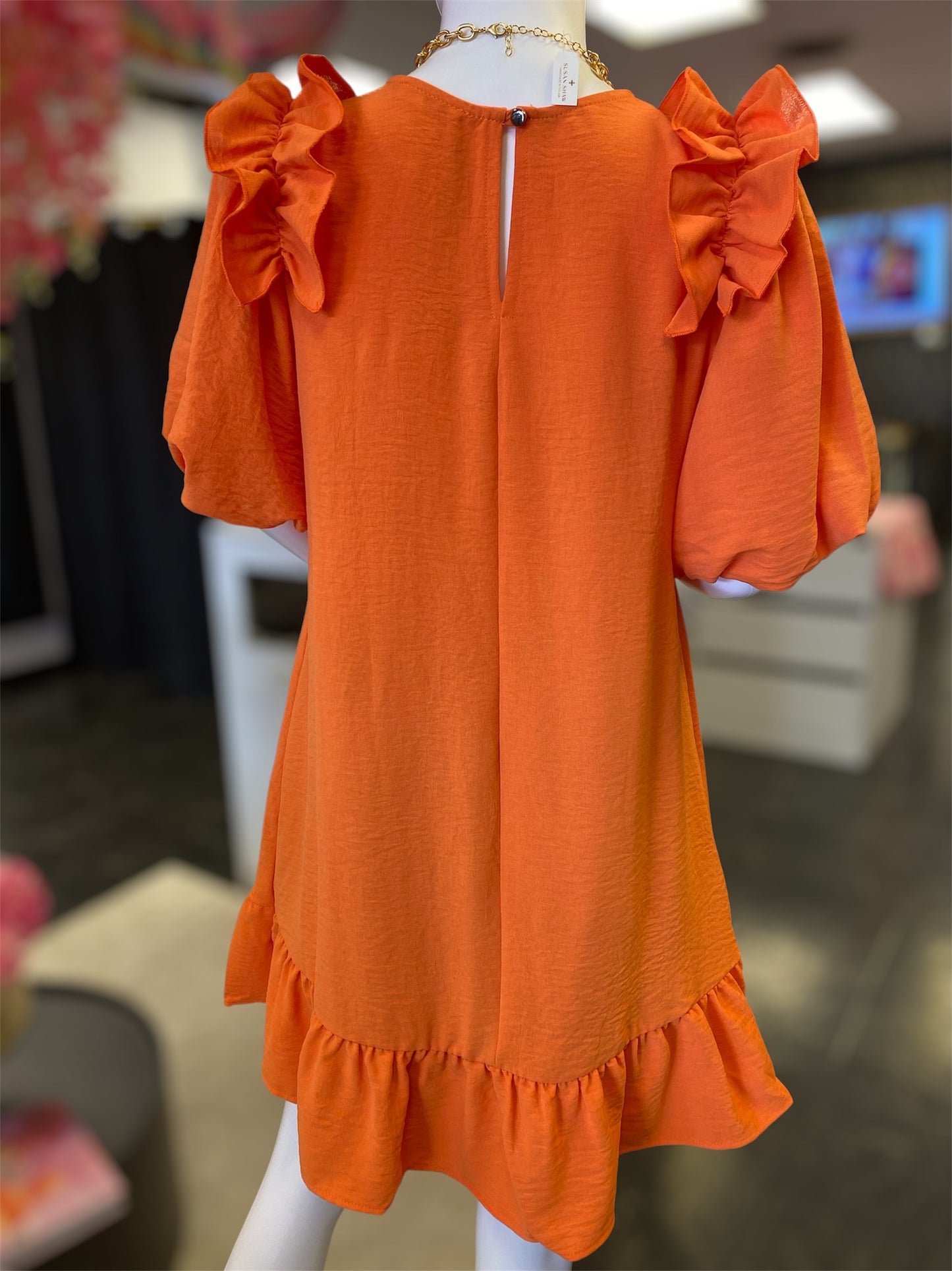 Orange Ruffle Detail Dress