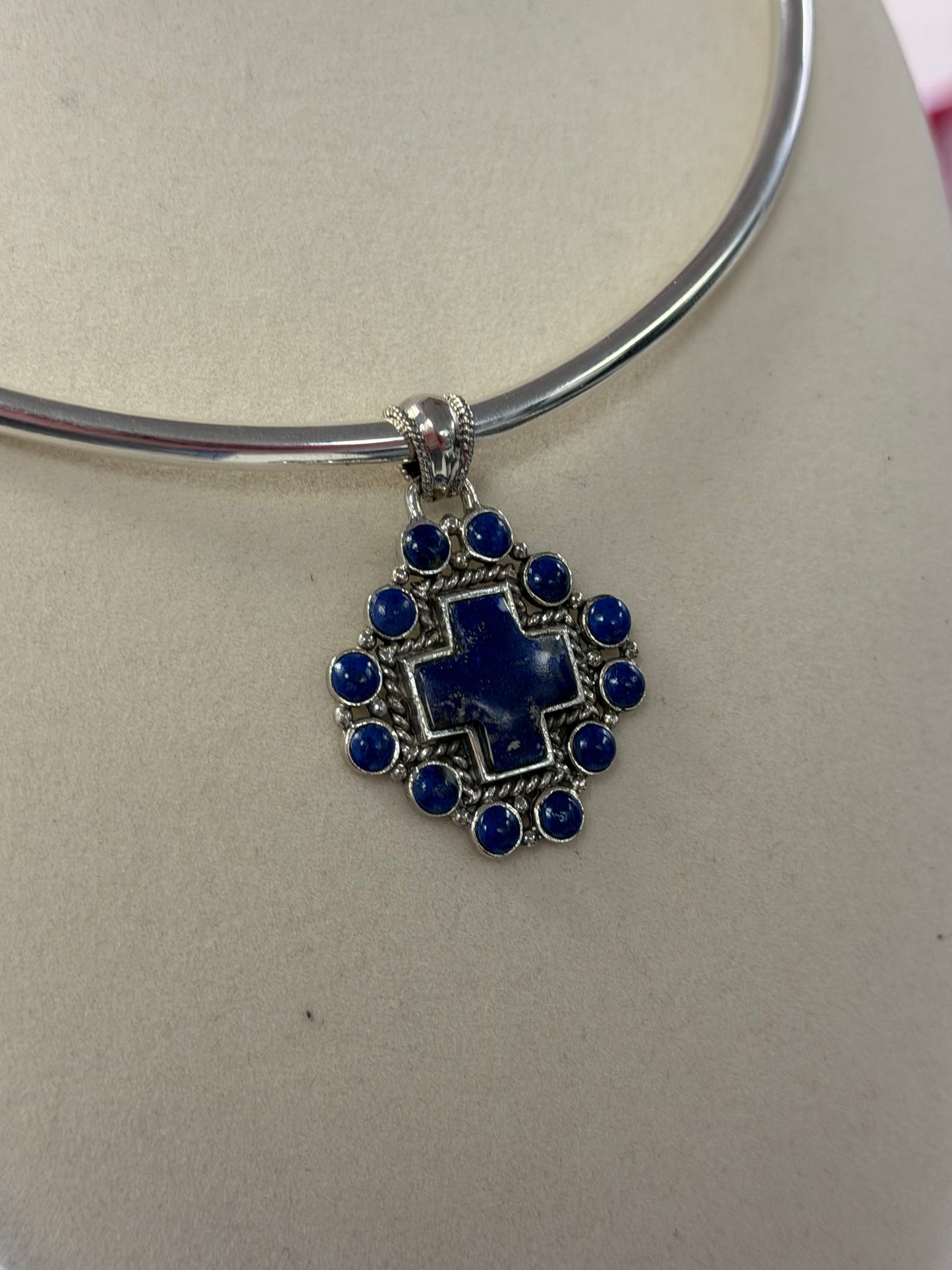 Blue Lapiz Sterling Silver Cross Pendant