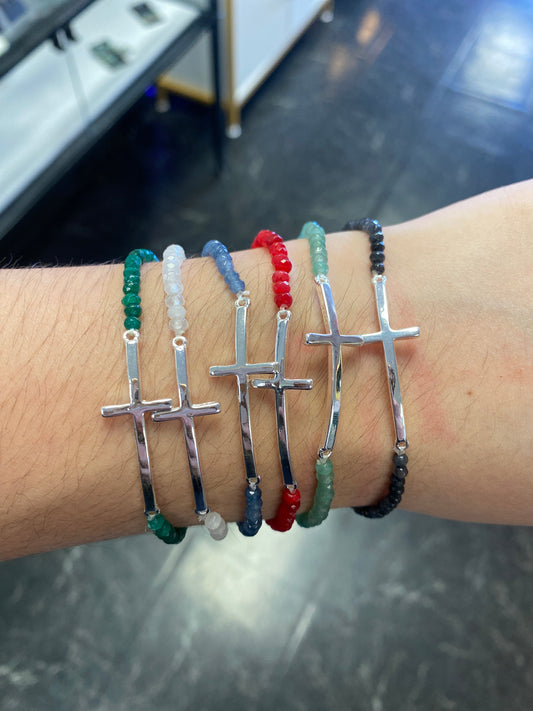 Beaded Silver Cross Bracelets