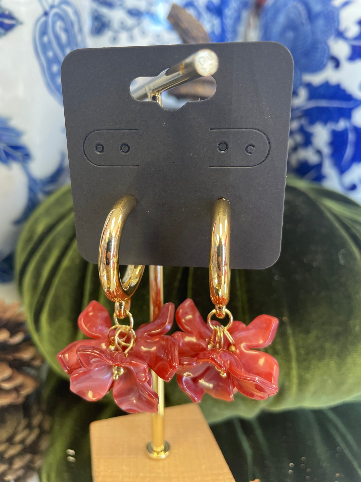 Flower Dangle Fall Hoop Earrings