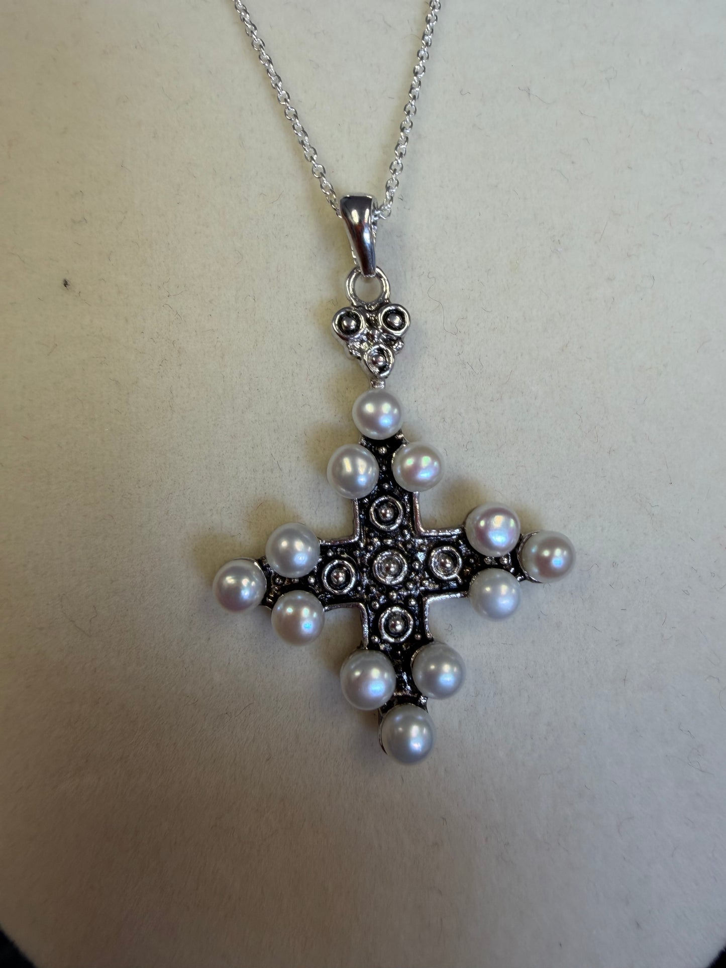Sterling Silver Cross & Pearl Pendant