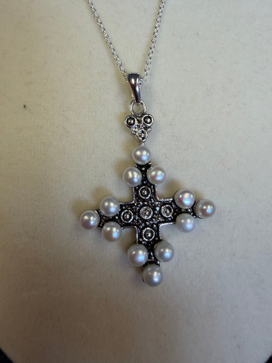 Sterling Silver Cross & Pearl Pendant