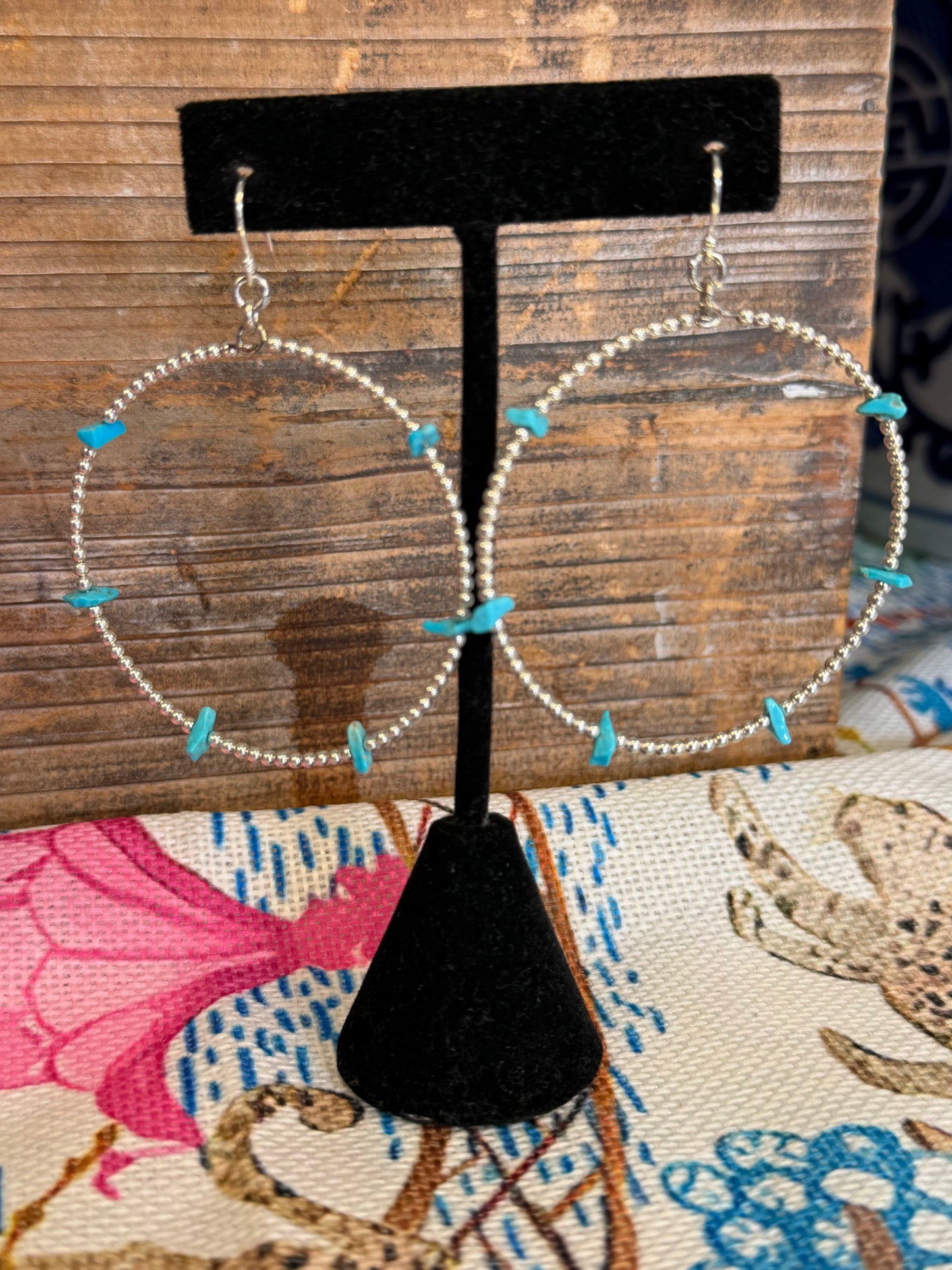 Sterling Silver Beaded Turquoise Hoop Earring