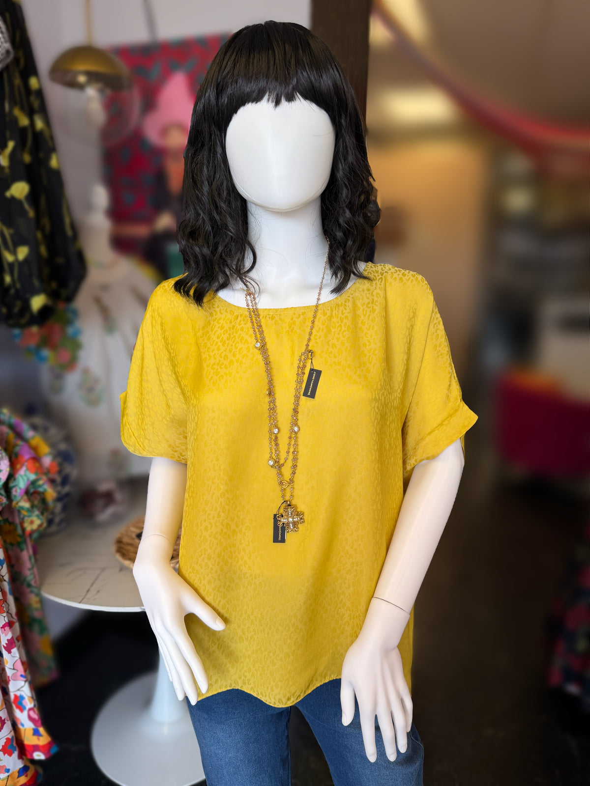 Golden Animal Print Short Dolman Sleeve Top
