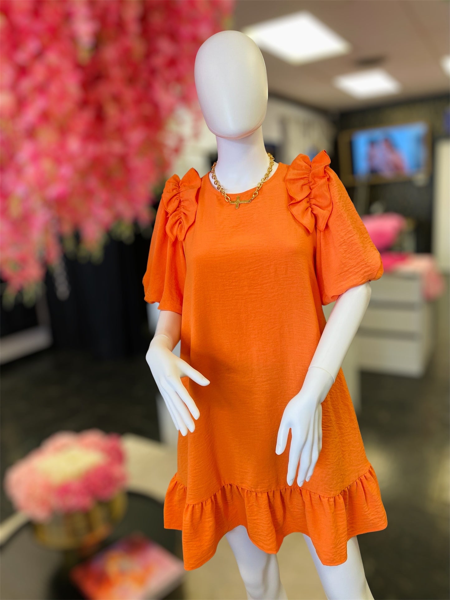 Orange Ruffle Detail Dress